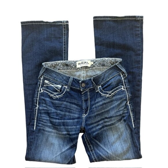 ARIAT π REAL Denim Mid Rise Bootcut Jeans Entwined Stitch Size 31L - Picture 3 of 15